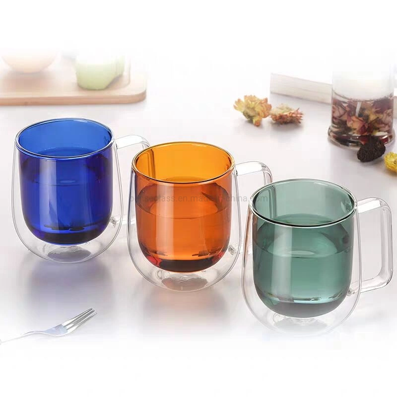 Double Layer High Borosilicate Color Glass Creative Coffee Thermos Mug Nordic Fashion Heat Insulation Mug Double Wall Tea Cup